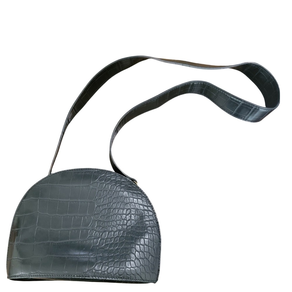 Black Crocodile Embossed Half Moon‎ Crossbody Bag Gold Tone Hardware Saddle Bag